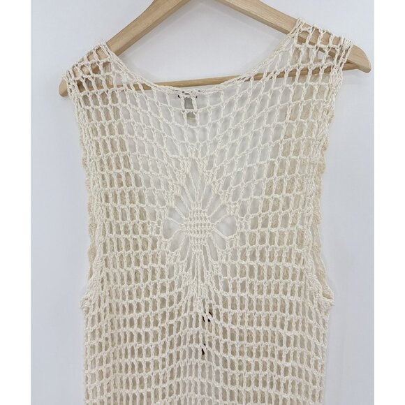 XXI Los Angeles Cream Ivory Crochet Cardigan Duster Size Small Boho Festival - Picture 4 of 12
